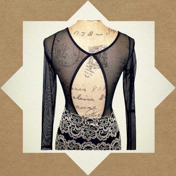 A'gaci Black and Gold Sheer Long Sleeve Dress - Picture 3 of 7